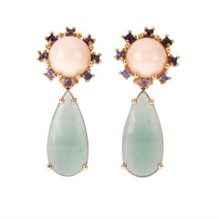 Coral Peaux D'ange Tanzanite Serpentine Drop 18 Karat Gold Earrings