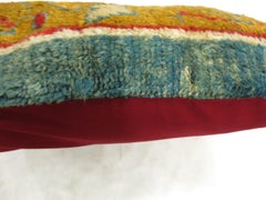 Coral Teal Early 20th Century Wool Antique Oushak Border Rug Pillow