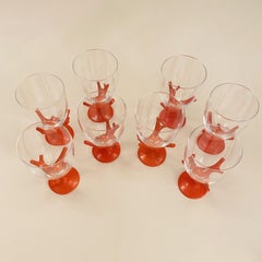 Coral "Trapani" Glasses Set by Garouste and Bonetti for Daum, France, 1980s.