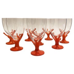Coral "Trapani" Glasses Set by Garouste and Bonetti for Daum, France, 1980s.