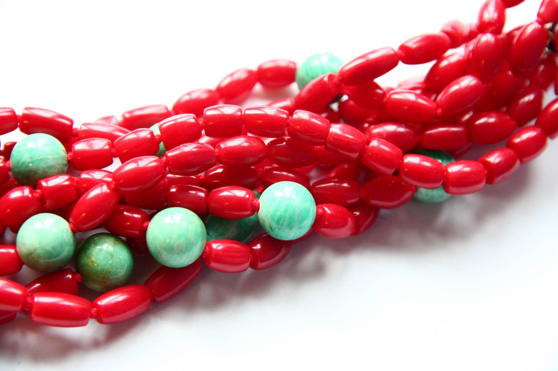 Coral Turquoise Amazonite Choker Necklace For Sale 5
