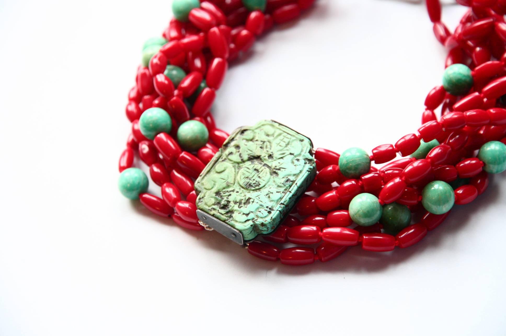 Coral Turquoise Amazonite Choker Necklace For Sale 4