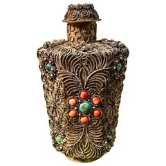 Turquesa coralina Botella de perfume de plata de exportación Filigrana antigua