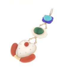 Coral Turquoise Crystal 14 Karat Yellow Gold Agate Diamonds Pendant Necklace