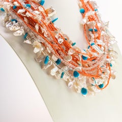 Coral Turquoise Crystal Nuggets Pearl Gemstone 925 Gilded Silver Beaded Necklace