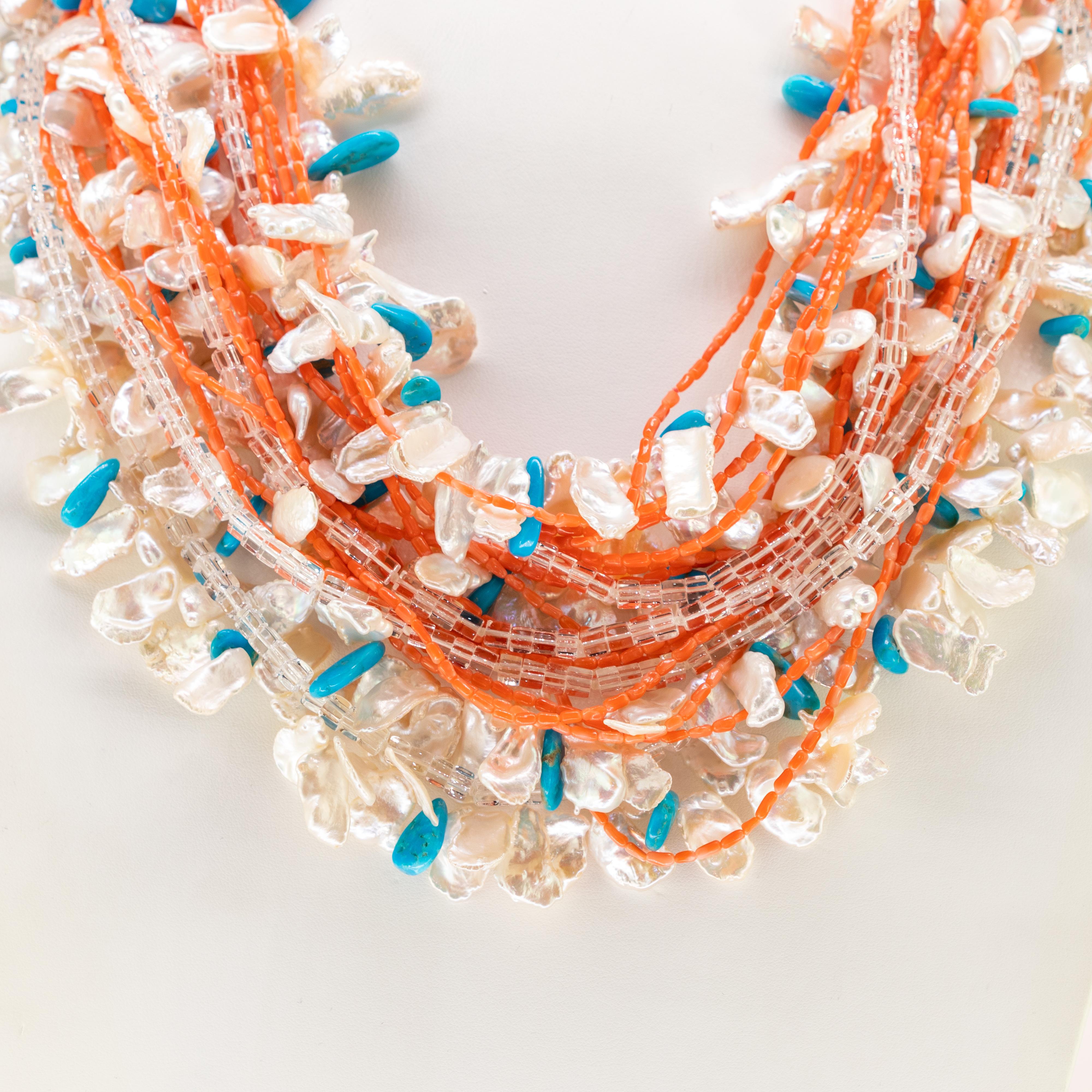 Koralle Türkis Kristall Nuggets Perle Edelstein 925 Vergoldetes Silber Perlenkette Damen