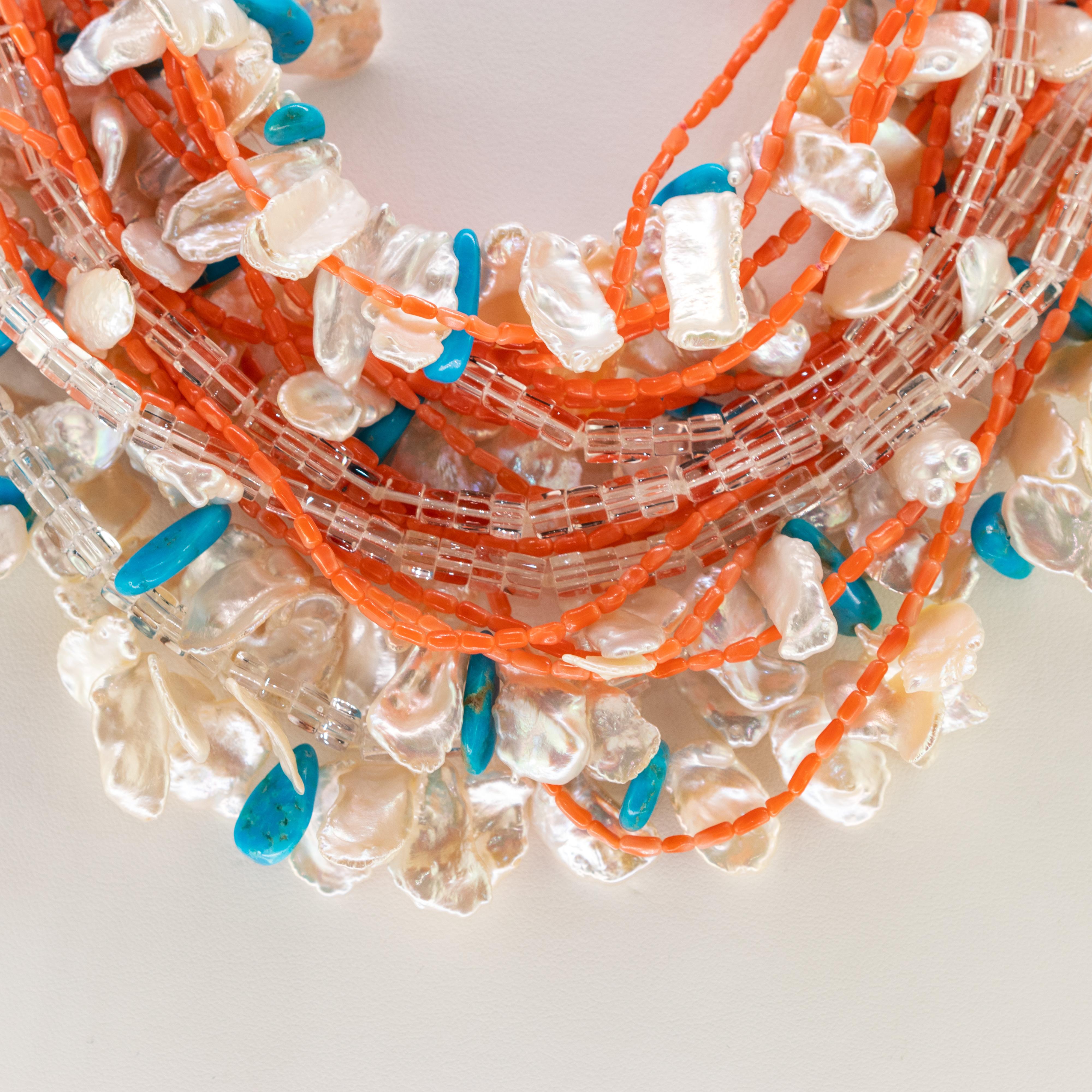 Koralle Türkis Kristall Nuggets Perle Edelstein 925 Vergoldetes Silber Perlenkette 2