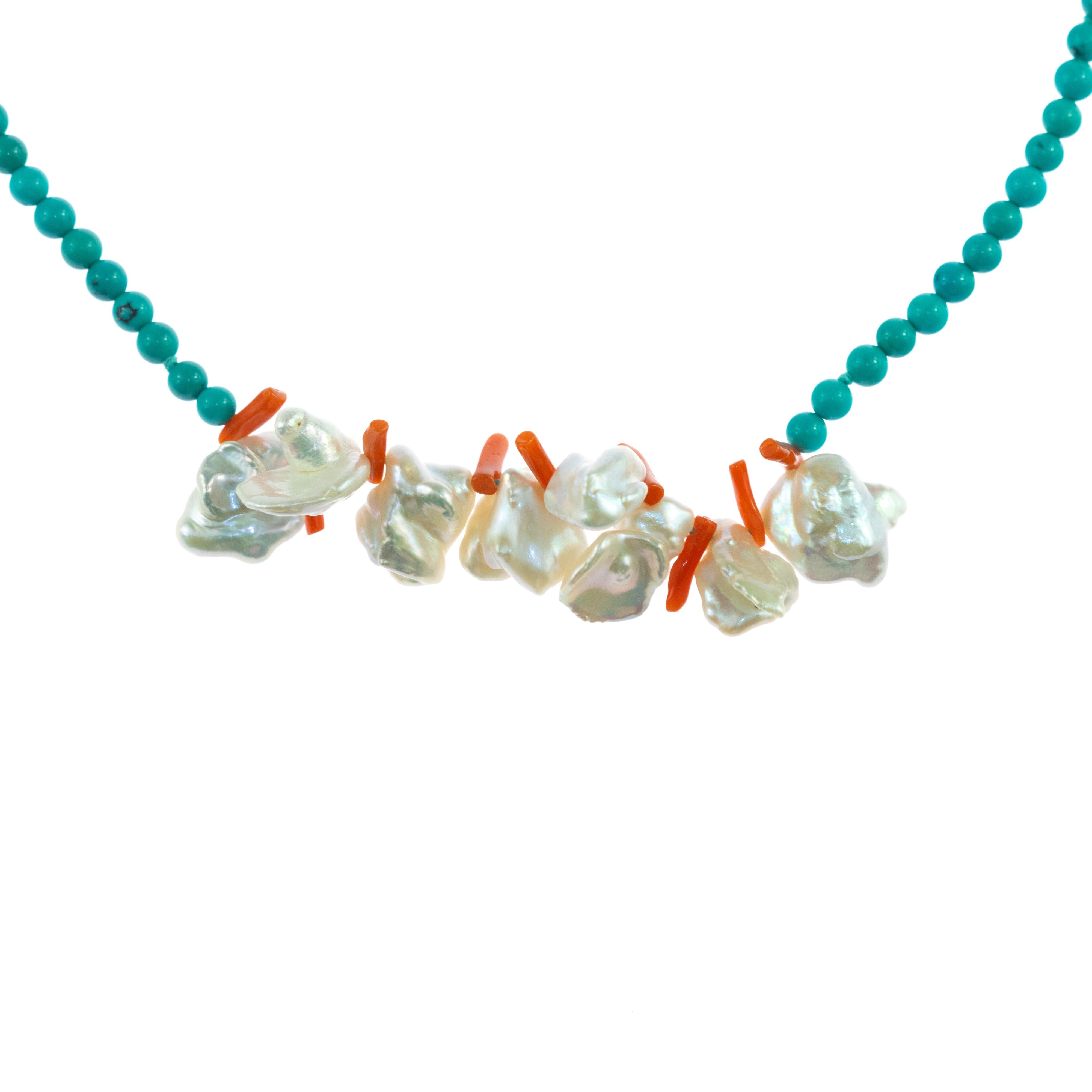 Donna Collana Bracciale con perline in corallo e turchese Madreperla in argento sterling in vendita