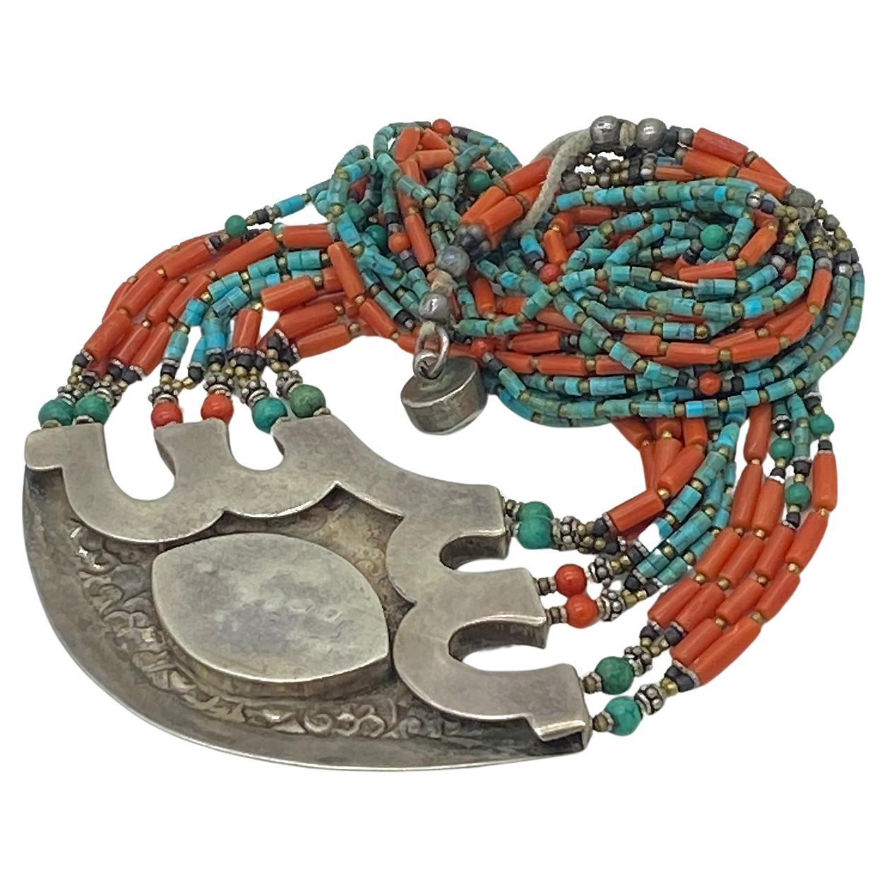 Bead Coral & Turquoise Multi-Strand Necklace  For Sale