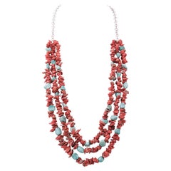 Coral, Turquoise, Multi-Strands Necklace