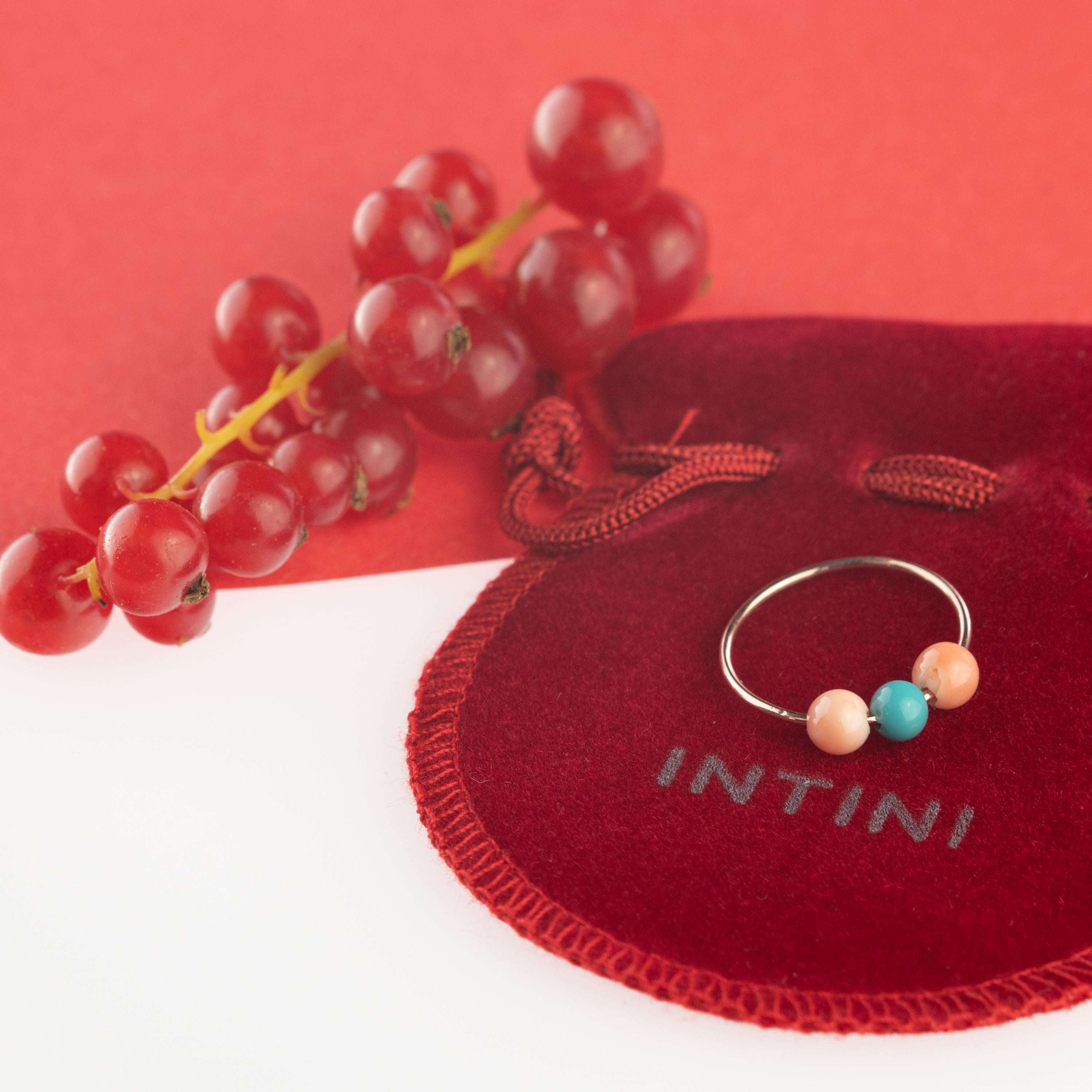 Coral Turquesa Redondo 18 Kilates Oro Rosa Asteroide Boho Banda Planeta Anillo Corte redondo en venta