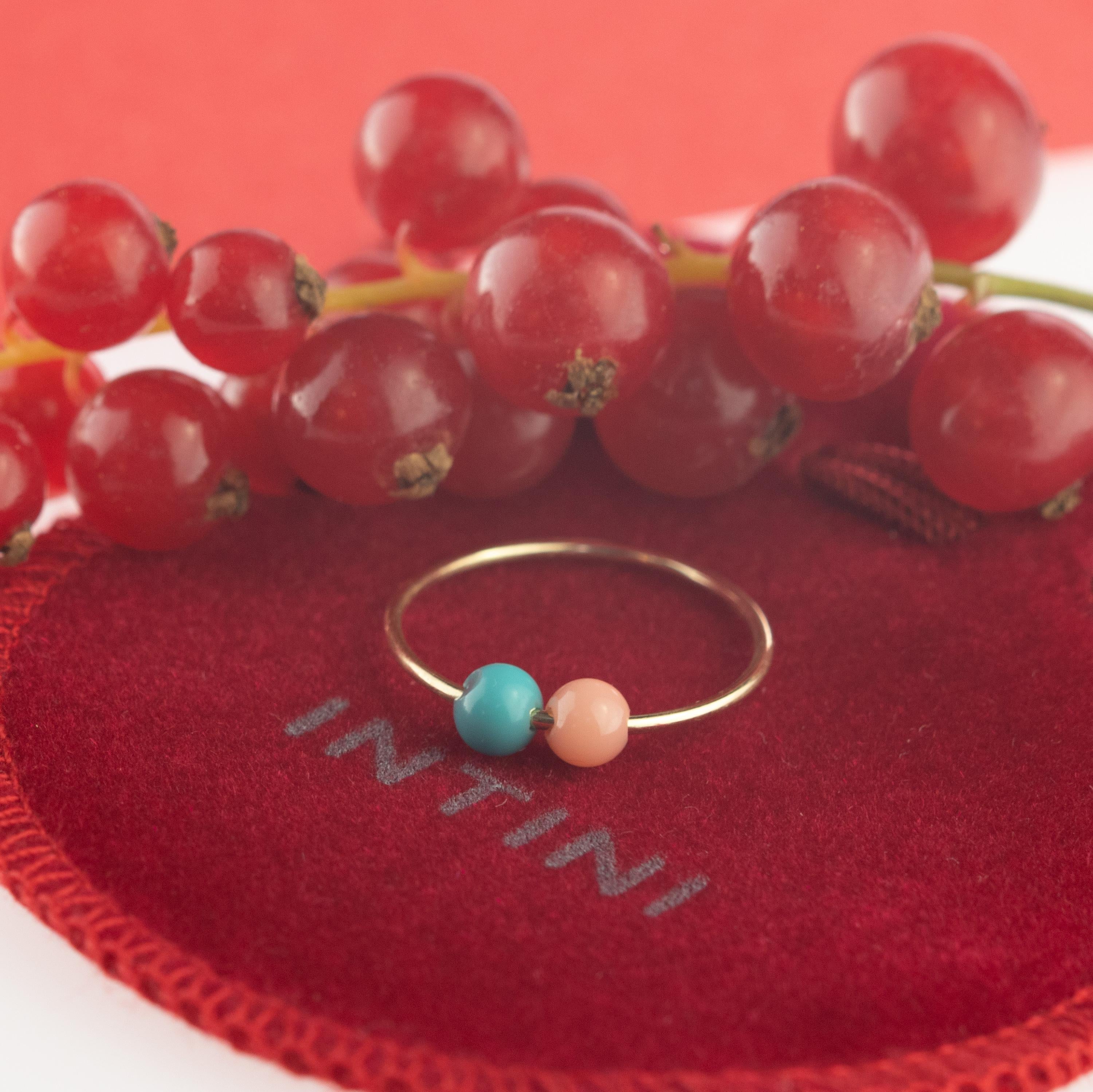 Koralle Türkis Rund 18 Karat Gelbgold Asteroid Boho Band Planet Ring (Moderne) im Angebot