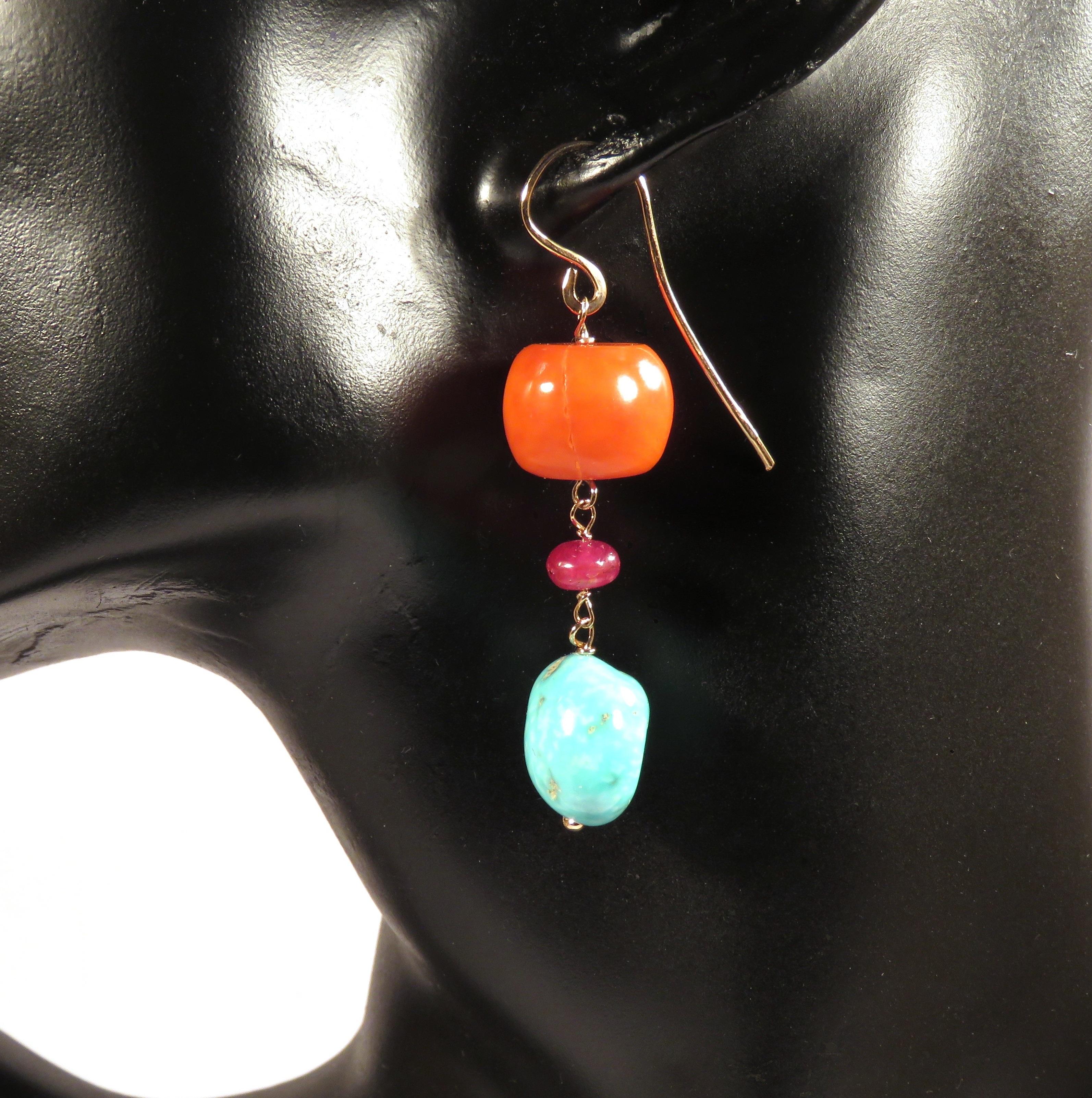 turquoise and red earrings