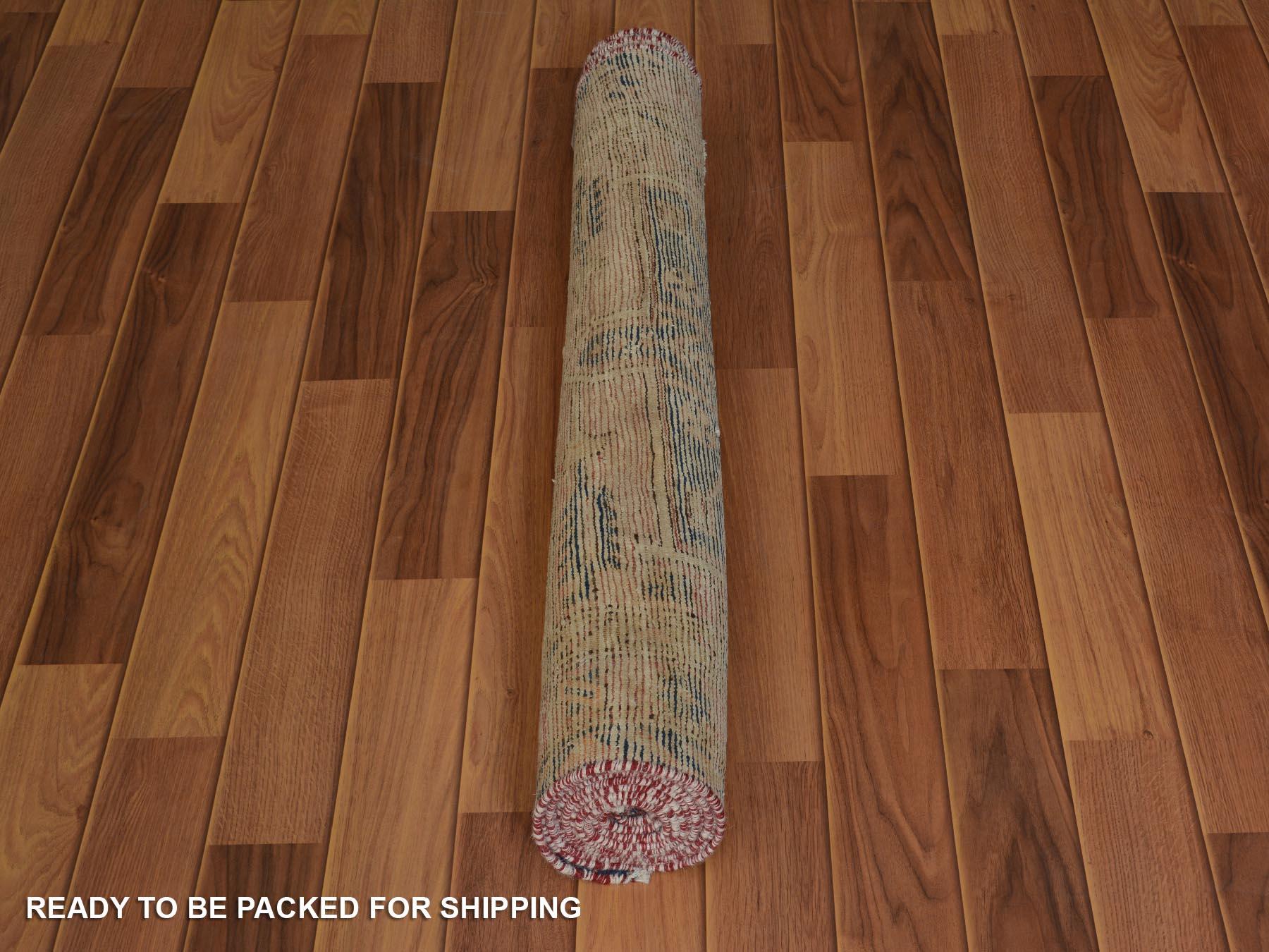 Coral Vintage and Worn Down Persian Heriz Hand Knotted Runner Oriental Rug In Good Condition In Carlstadt, NJ