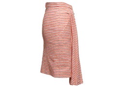 Coral & White Chanel Striped Tweed Skirt Size FR 38