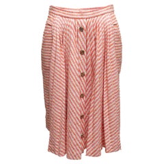 Coral & White Chanel Striped Tweed Skirt Size FR 38