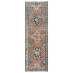 Coral Wide Runner Old Persian Tabriz Worn Down Hand Knotted Pure Wool Oriental