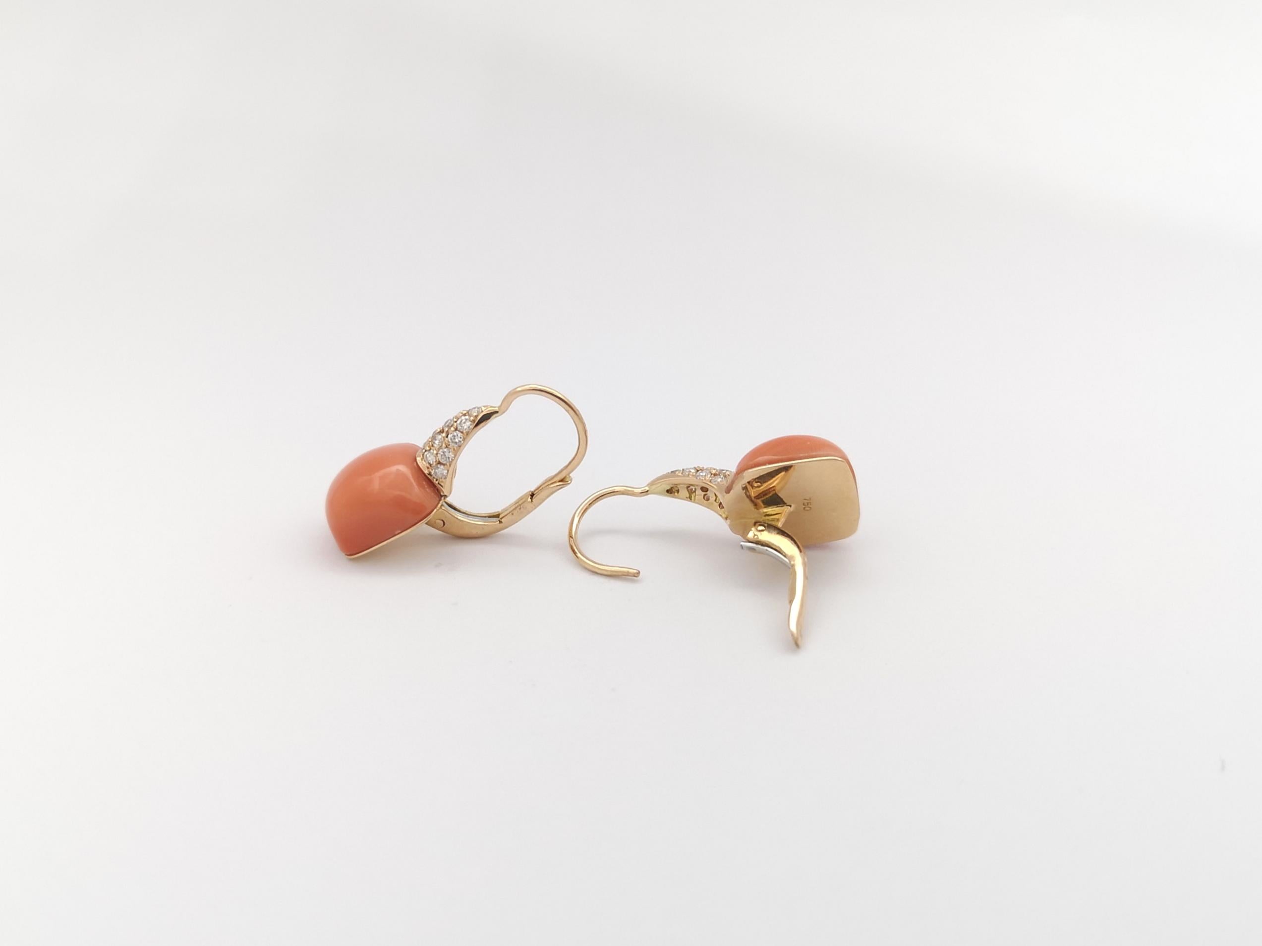 Coral with Brown Diamond Earrings set in 18 Karat Rose Gold Settings For Sale 1