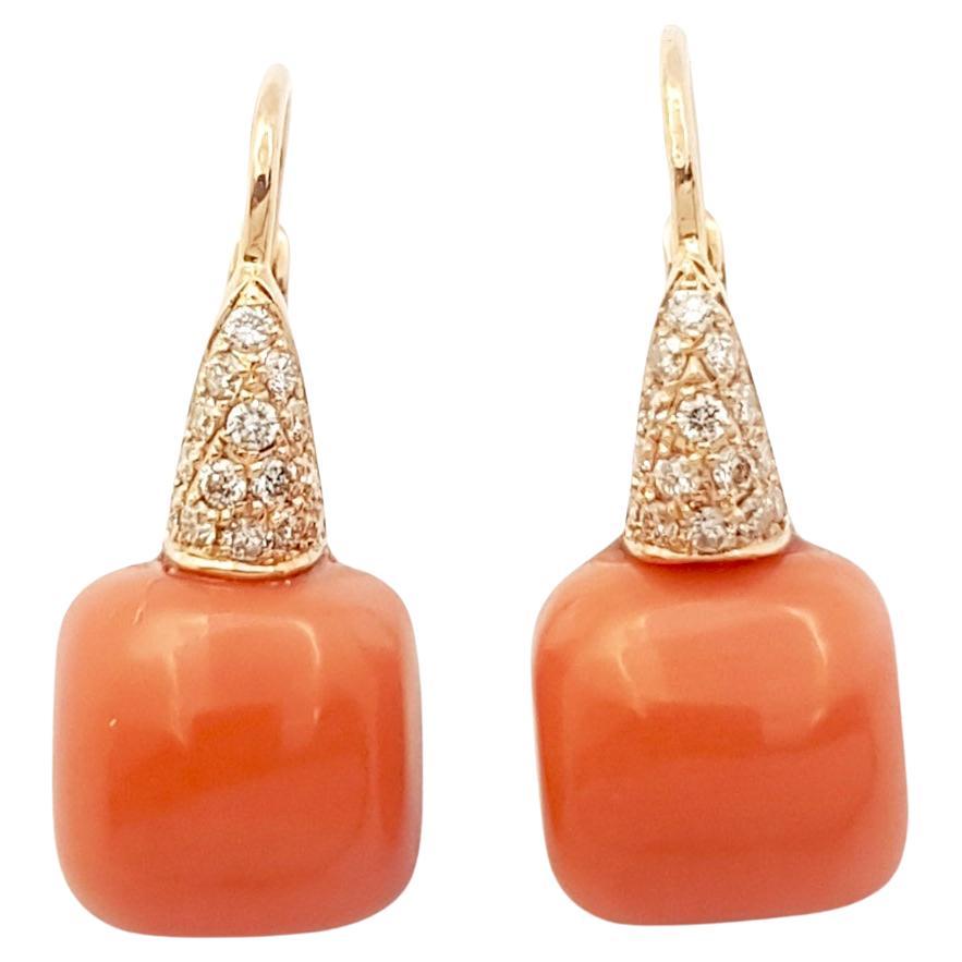 Coral with Brown Diamond Earrings set in 18 Karat Rose Gold Settings For Sale