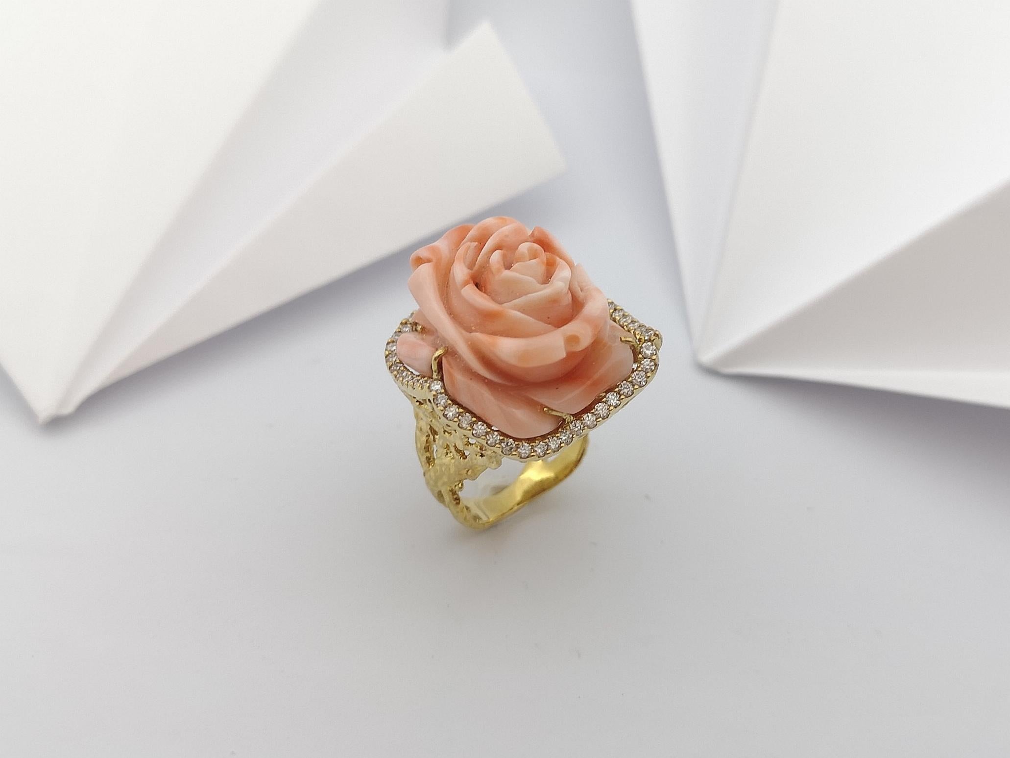 Coral with Brown Diamond Flower Ring set in 18 Karat Gold Settings For Sale 10