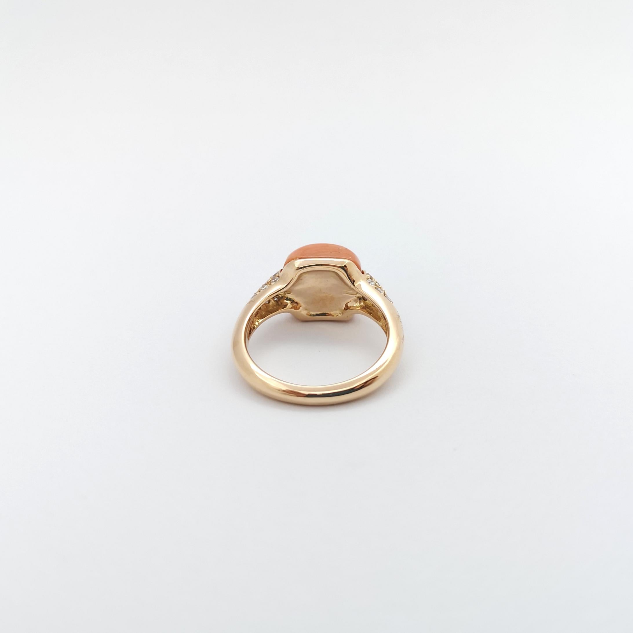 Coral with Brown Diamond Ring set in 18 Karat Rose Gold Settings For Sale 4