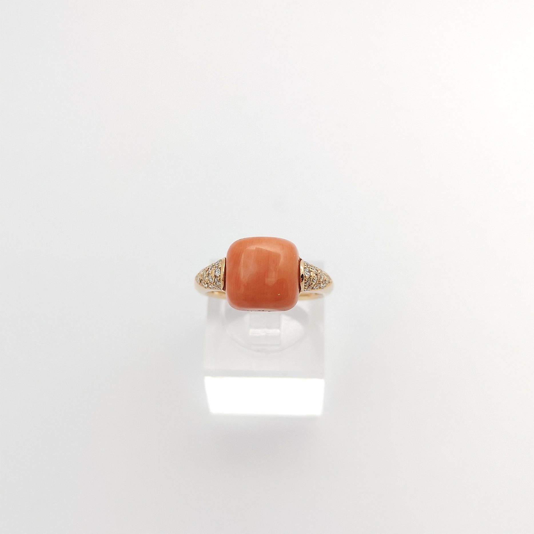 Coral with Brown Diamond Ring set in 18 Karat Rose Gold Settings For Sale 5
