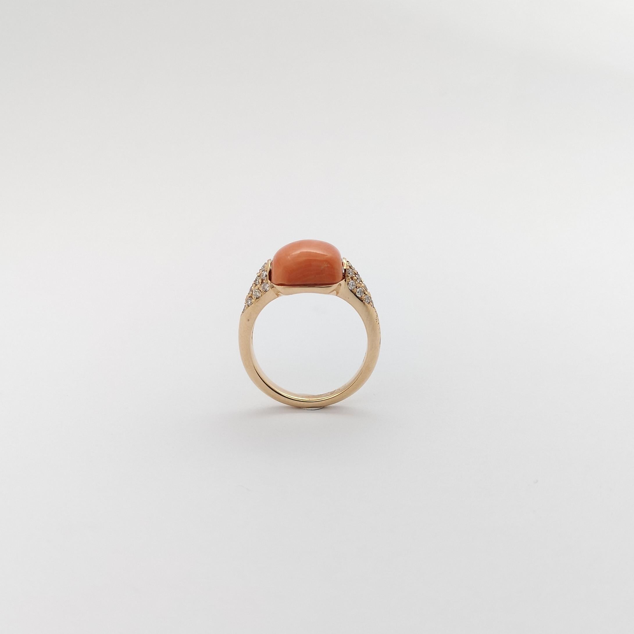 Coral with Brown Diamond Ring set in 18 Karat Rose Gold Settings For Sale 7