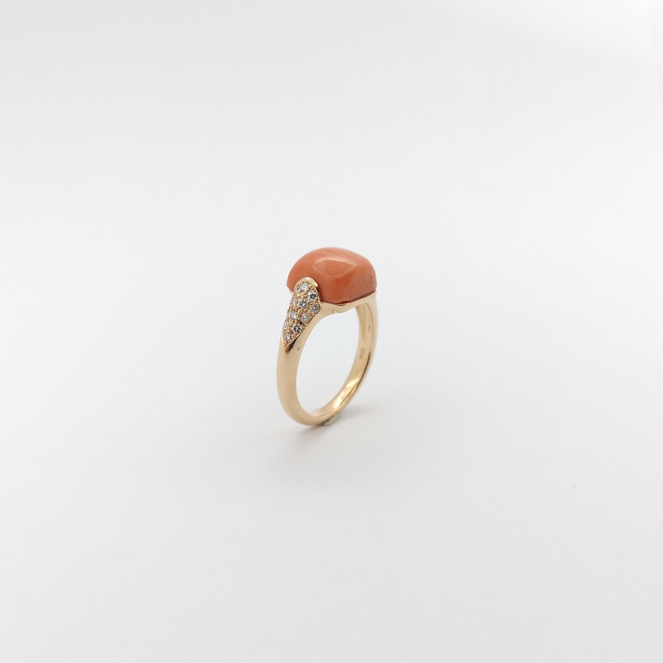 Coral with Brown Diamond Ring set in 18 Karat Rose Gold Settings For Sale 8