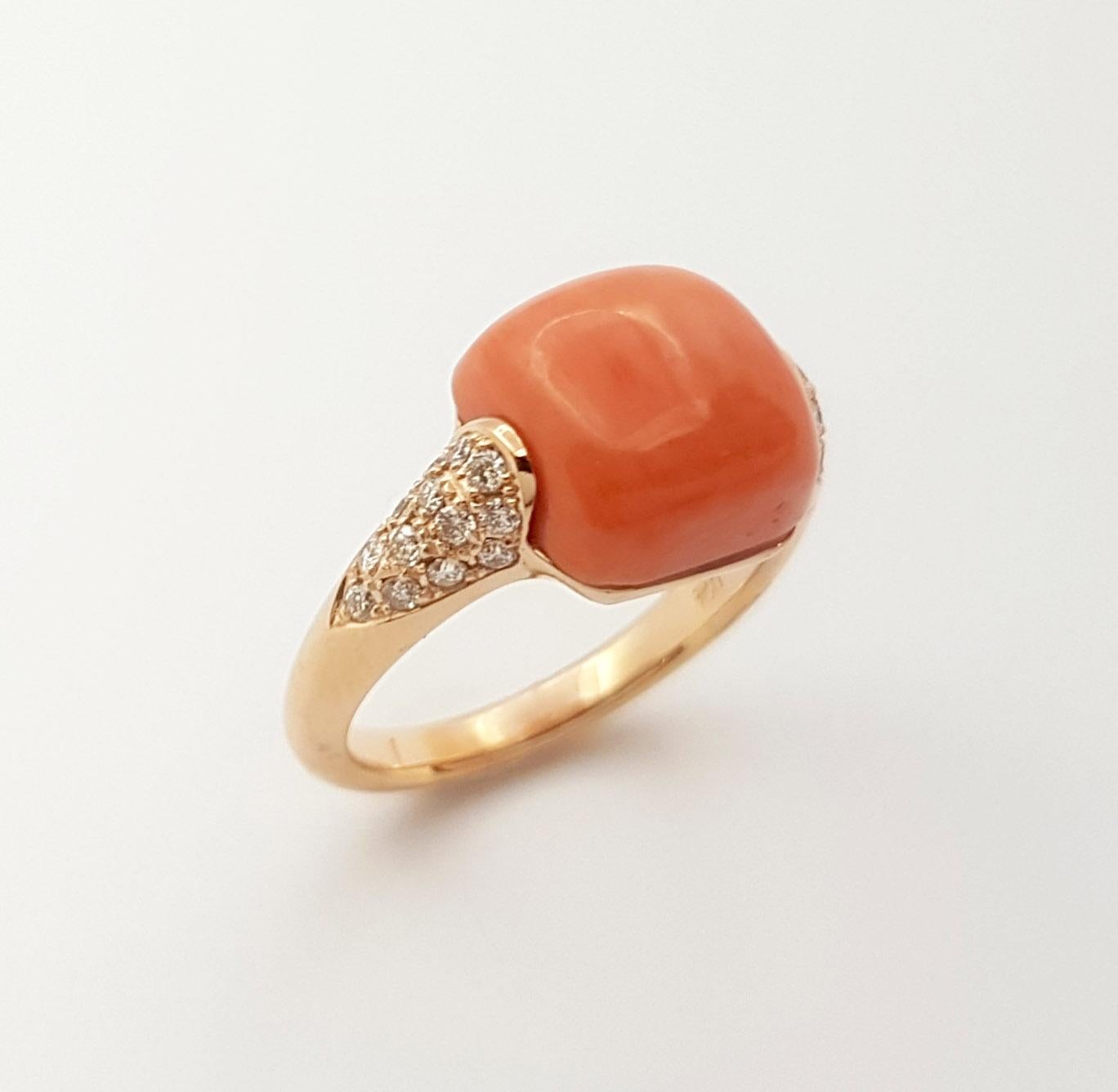 Coral with Brown Diamond 0.32 carat Ring set in 18 Karat Rose Gold Settings

Width:  1.0 cm 
Length: 1.0 cm
Ring Size: 54
Total Weight: 6.66 grams

