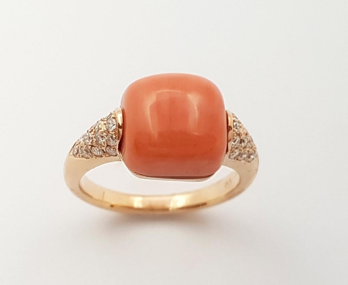 Contemporary Coral with Brown Diamond Ring set in 18 Karat Rose Gold Settings For Sale