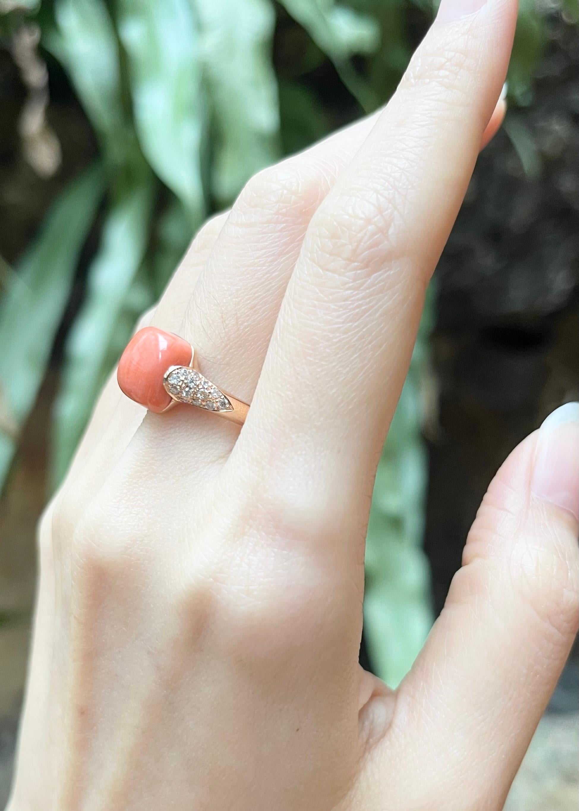 Coral with Brown Diamond Ring set in 18 Karat Rose Gold Settings For Sale 1