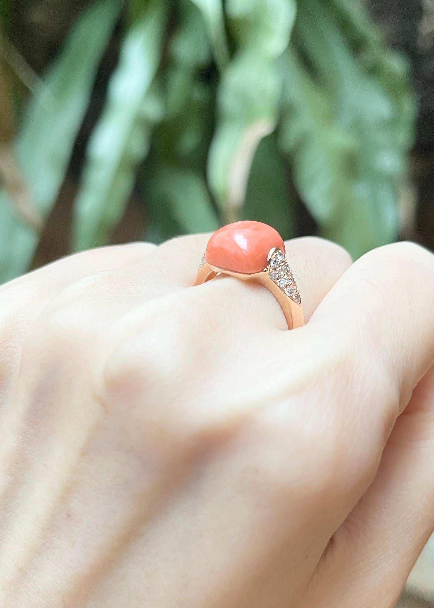 Coral with Brown Diamond Ring set in 18 Karat Rose Gold Settings For Sale 2