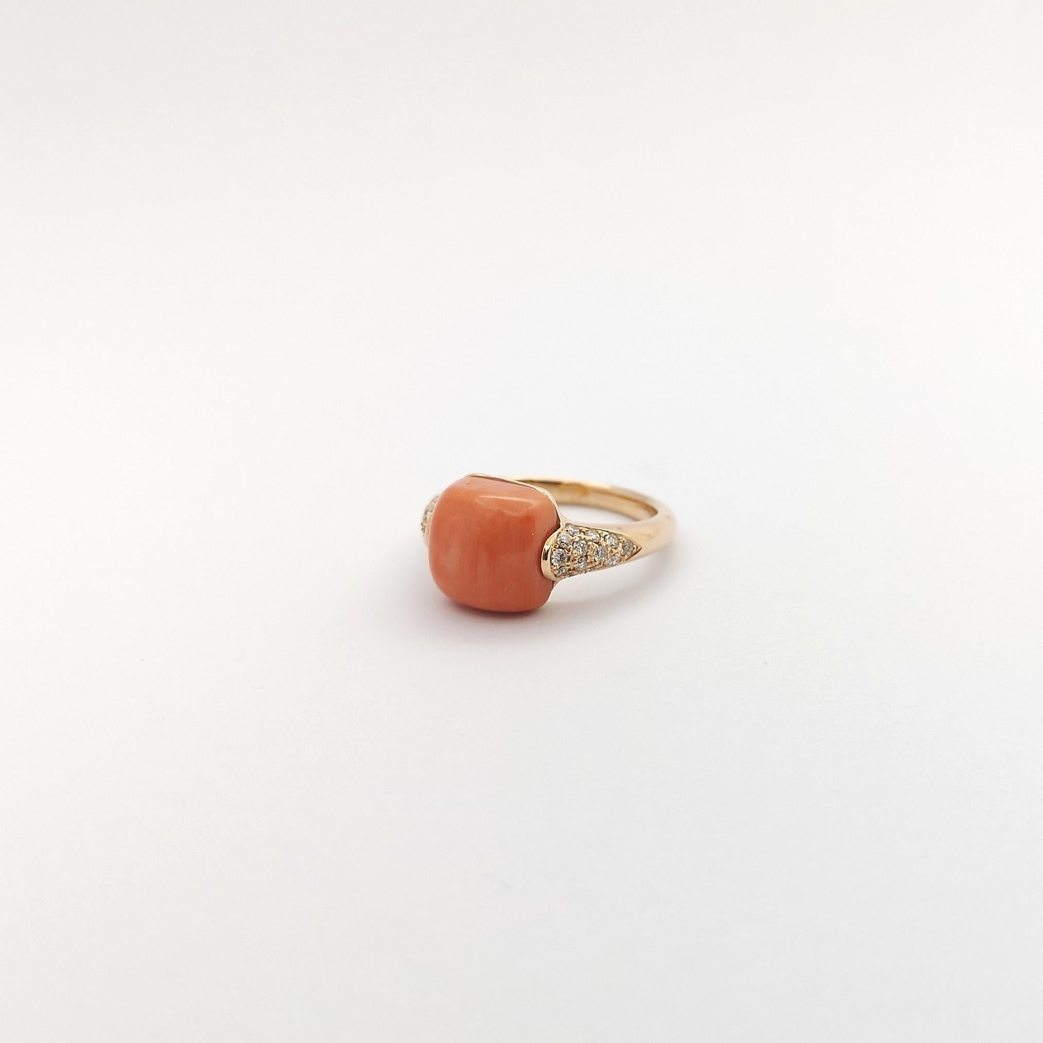 Coral with Brown Diamond Ring set in 18 Karat Rose Gold Settings For Sale 3