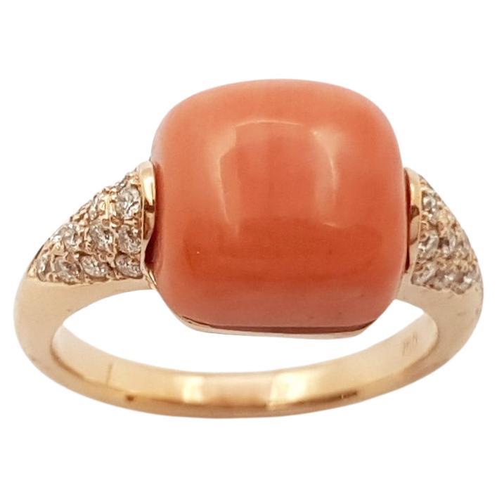 Coral with Brown Diamond Ring set in 18 Karat Rose Gold Settings For Sale