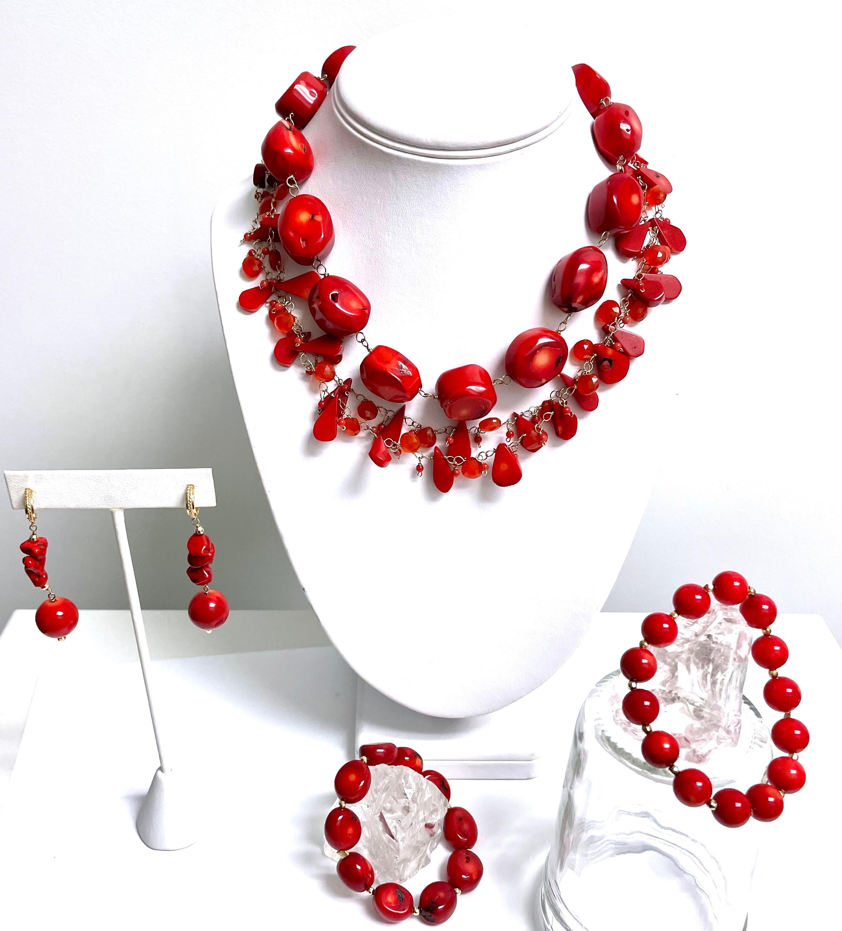 Artisan Coral with Carnelian Multi-Strand Paradizia Necklace For Sale