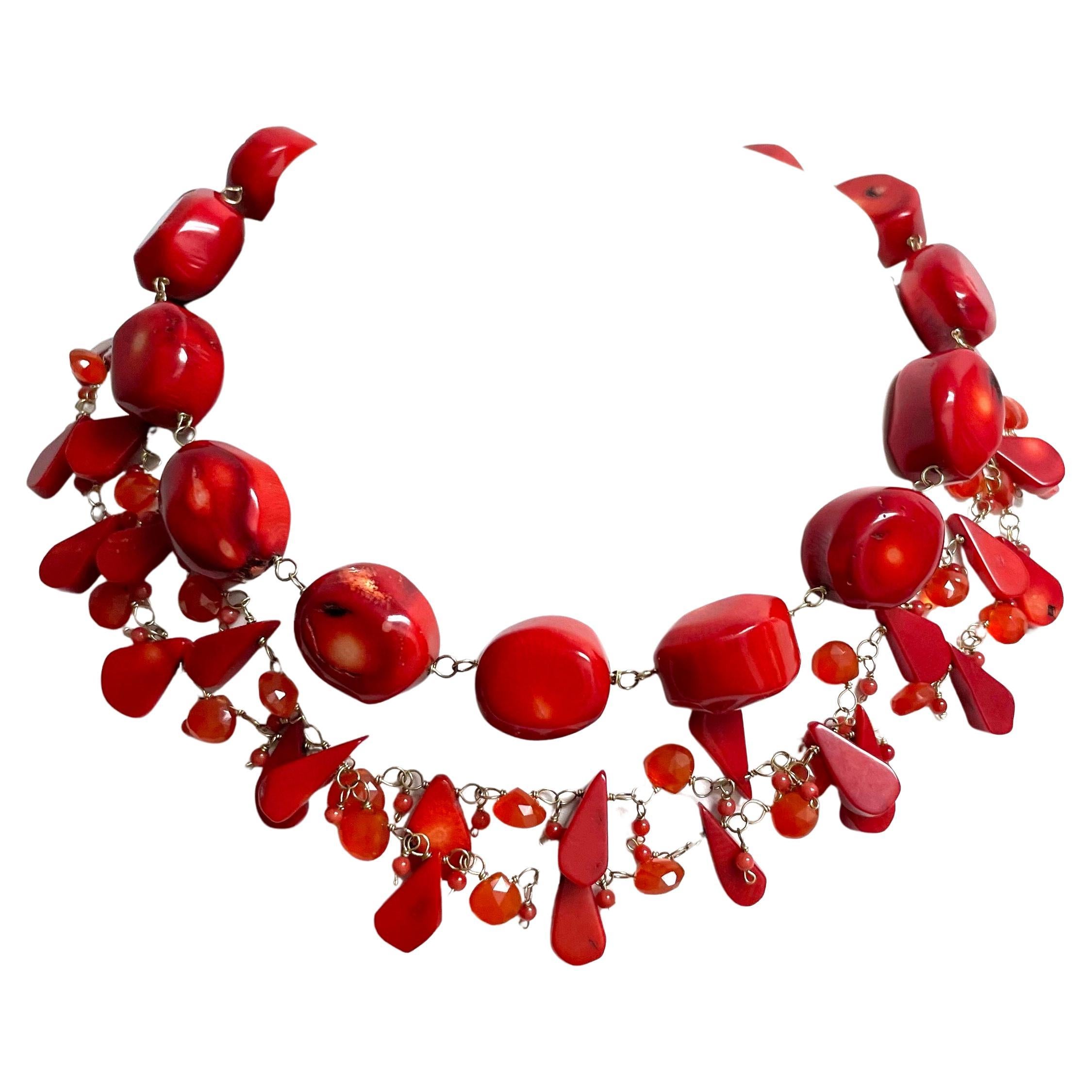 Women's Coral with Carnelian Multi-Strand Paradizia Necklace For Sale