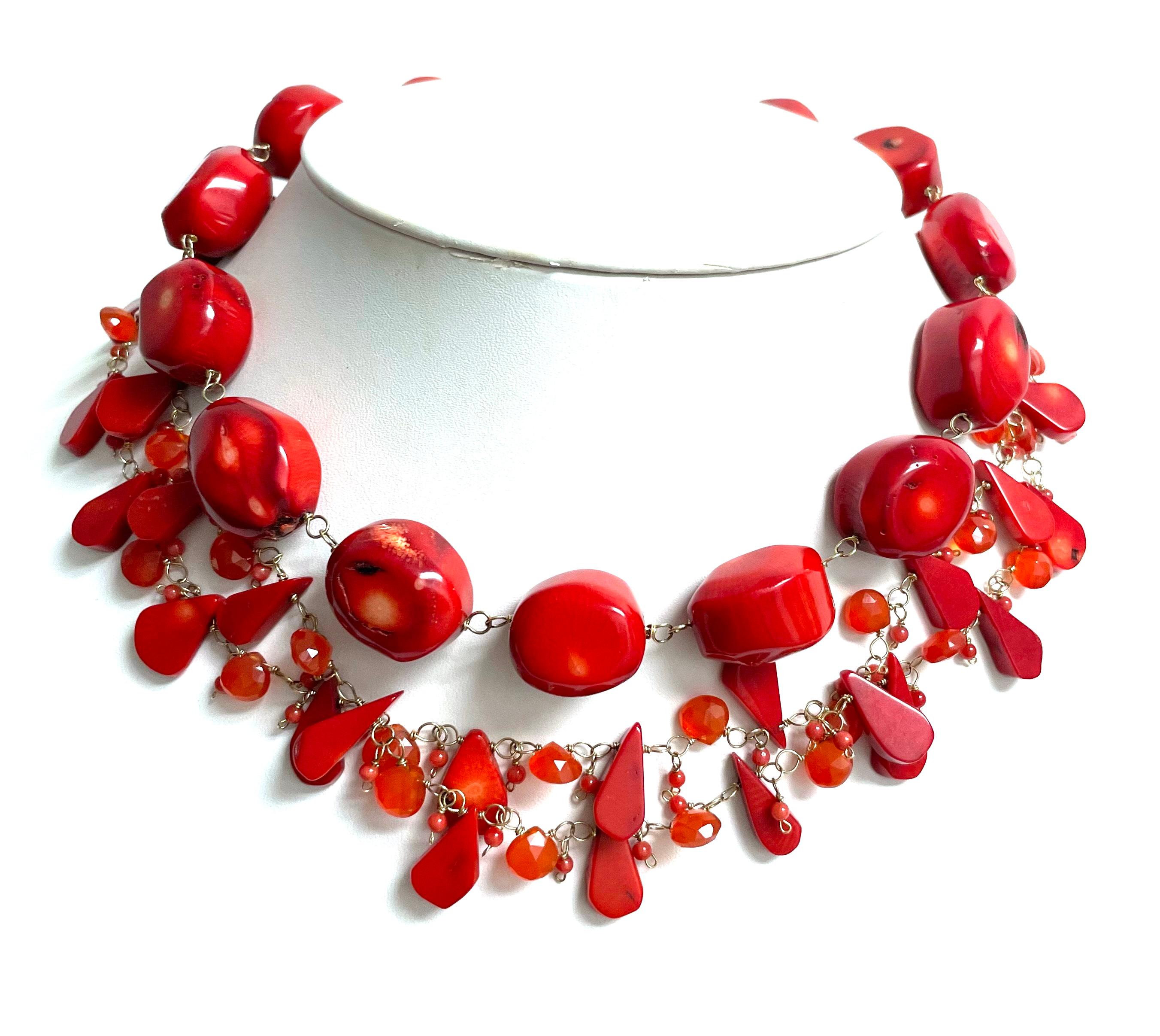 Coral with Carnelian Multi-Strand Paradizia Necklace For Sale 1