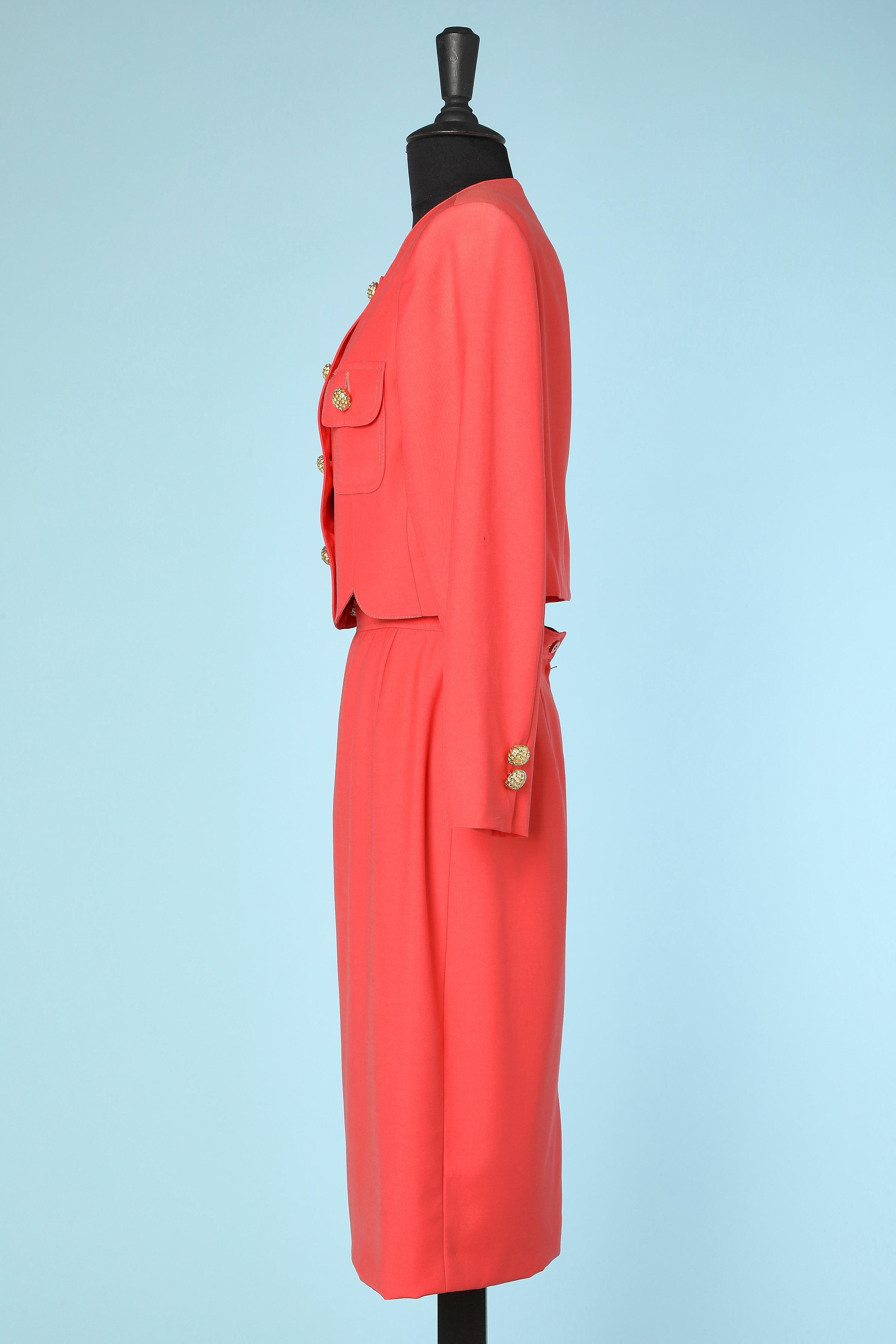 Coral wool skirt-suit Valentino Miss V  In Good Condition In Saint-Ouen-Sur-Seine, FR