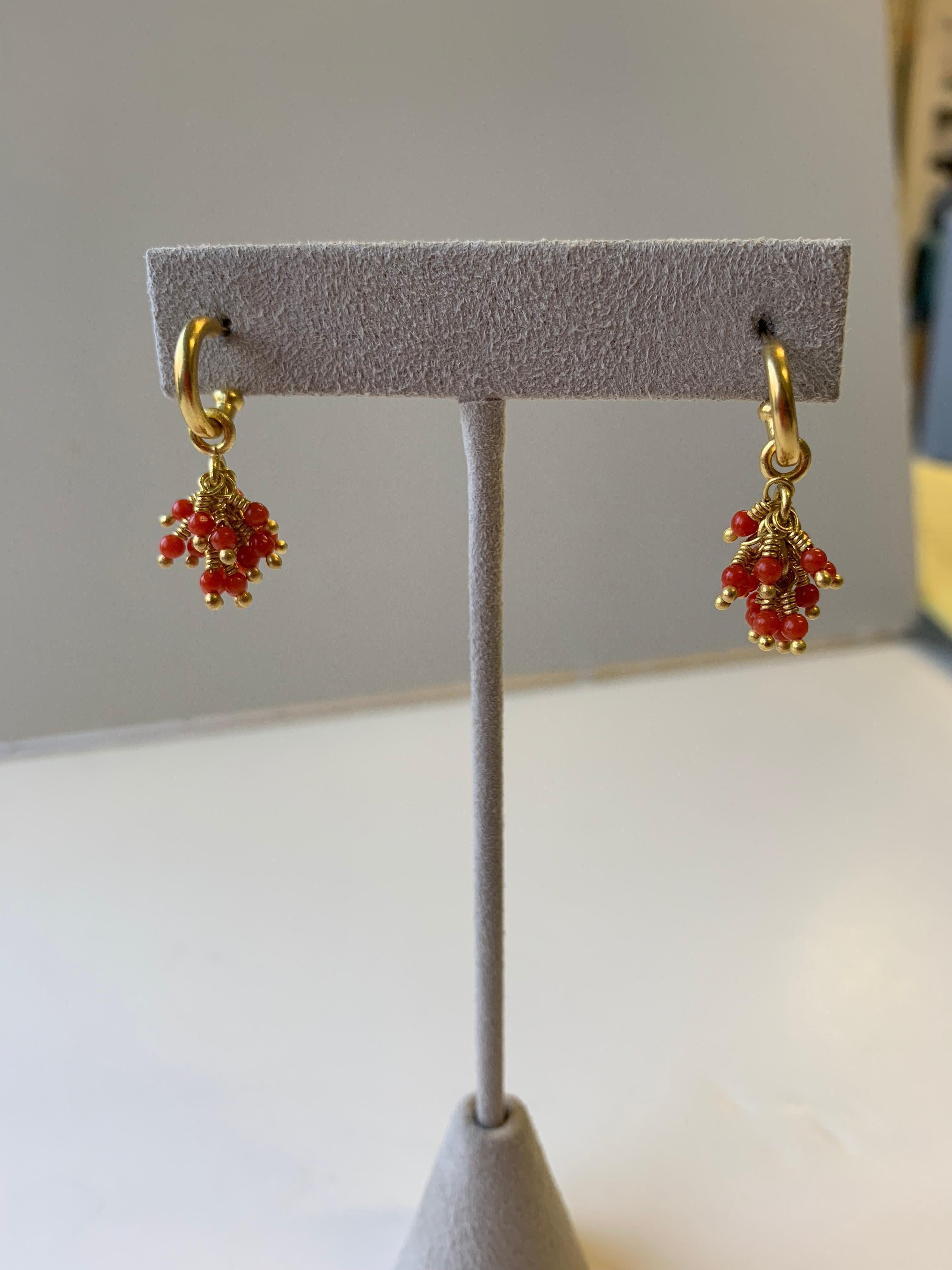Artisan Coral Yellow Gold 22-Karat 18-Karat Gold Hoop Earrings