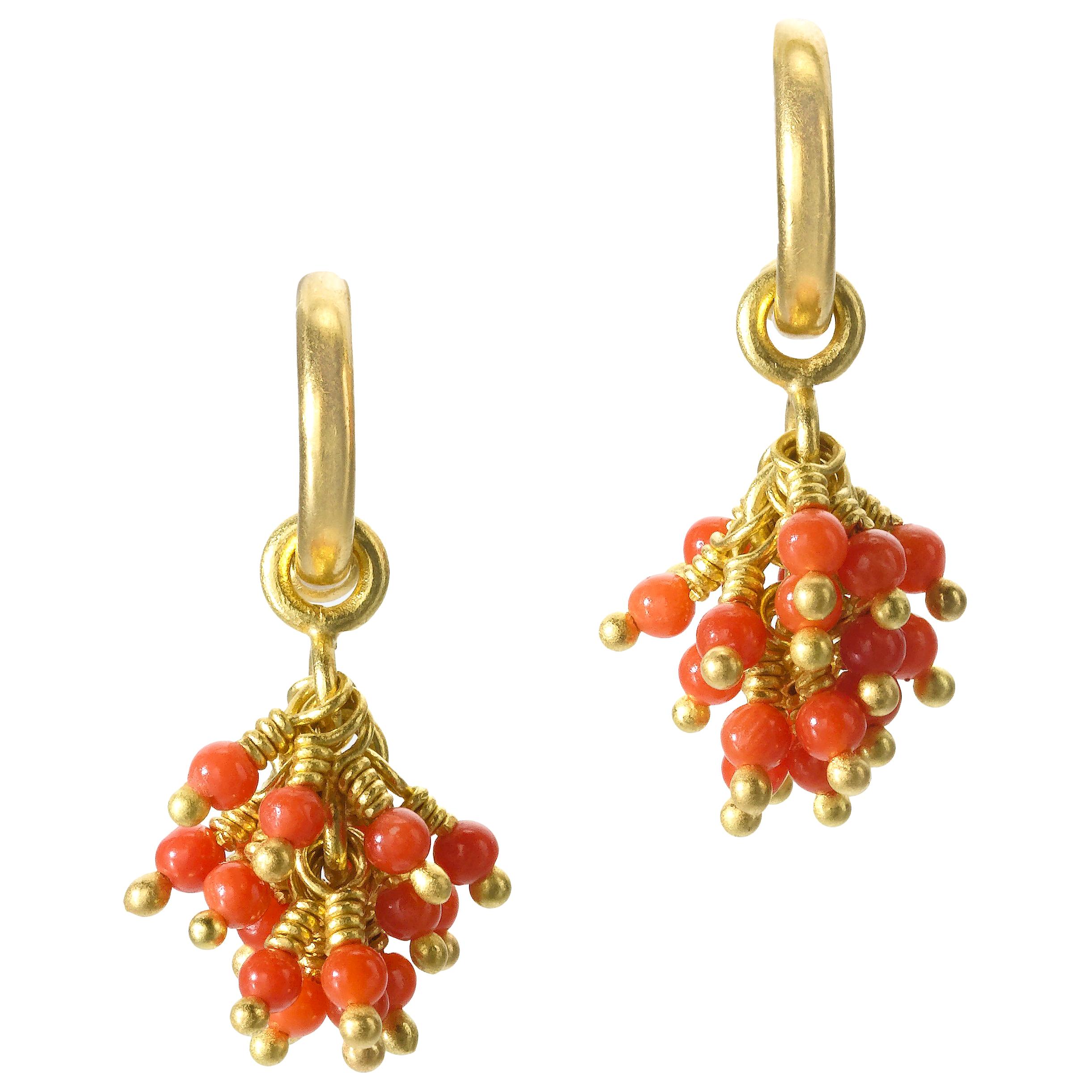 Coral Yellow Gold 22-Karat 18-Karat Gold Hoop Earrings