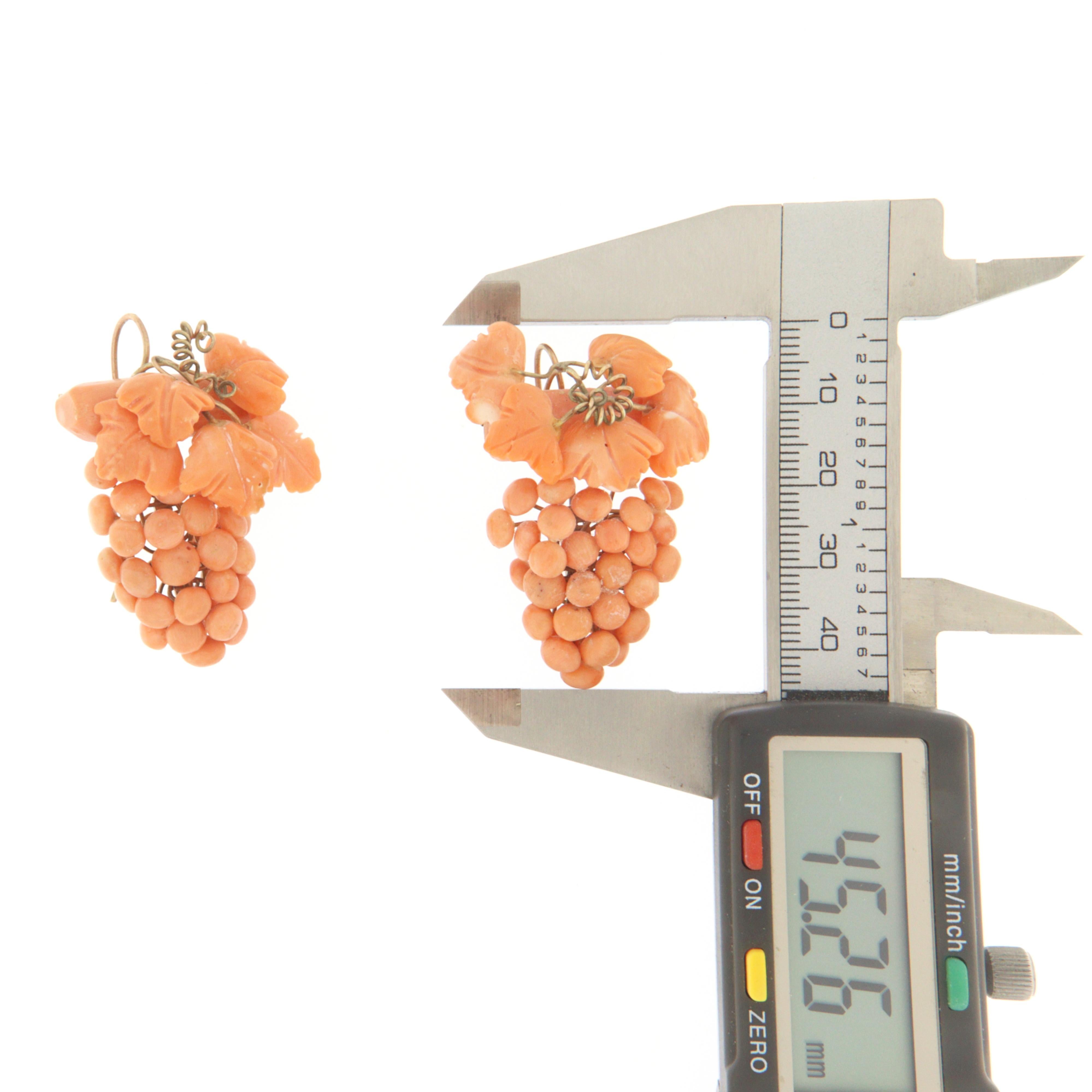 Bead Coral Yellow Gold 9 Karat Drop Earring For Sale
