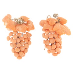 Antique Coral Yellow Gold 9 Karat Drop Earring