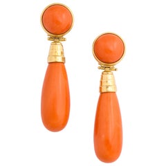 Vintage Carnelian Yellow Gold Drop Earrings