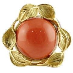Coral Yellow Gold Leaf Motif Ring