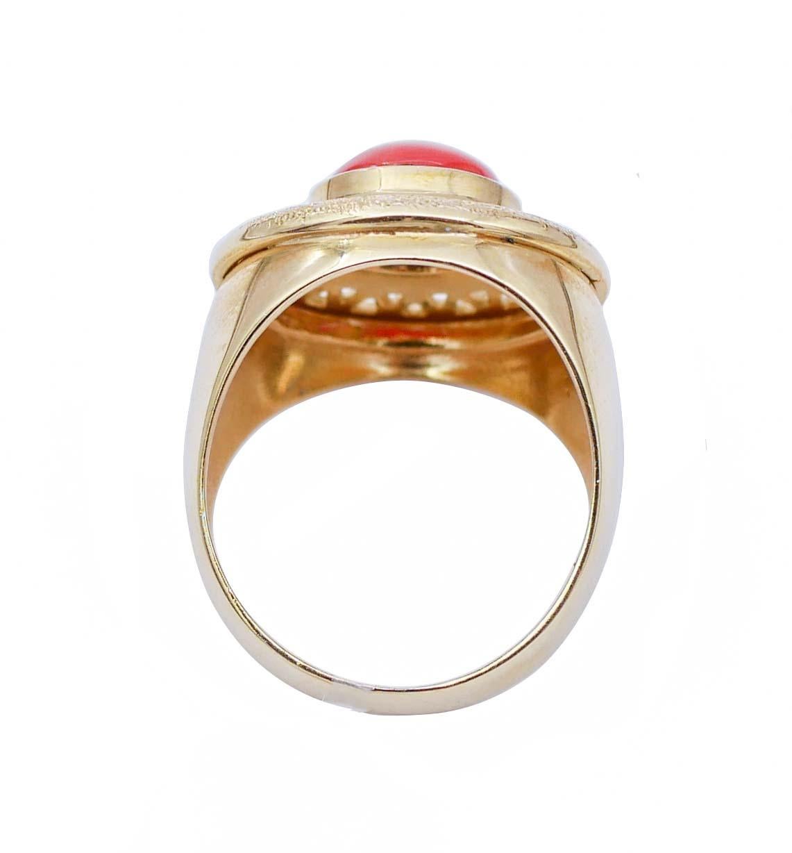 Retro Coral, 18 Karat Yellow Gold Ring For Sale