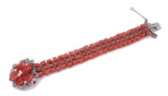Coral, Diamonds, Emeralds, Rubies, Sapphires, Garnets, 9Kt Gold and Silver Bracelet