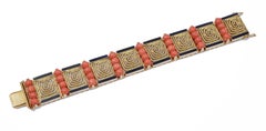 Coral, Enamel, 18 Karat Yellow Gold Retrò Bracelet