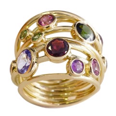 Coralie Van Caloen 18 Carat Yellow Gold Multi-Color Stones Band Ring