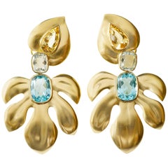 Coralie Van Caloen 18k Gold Beryl And Aquamarine Tropical Clip-on Earrings