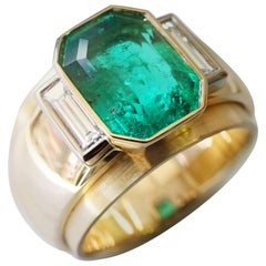 Coralie Van Caloen 18k Gold Emerald And Diamond Baguette Ring Art Deco Style